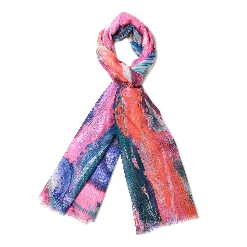 Scarf Fuchsia Multi Color Abstract Digitally Print